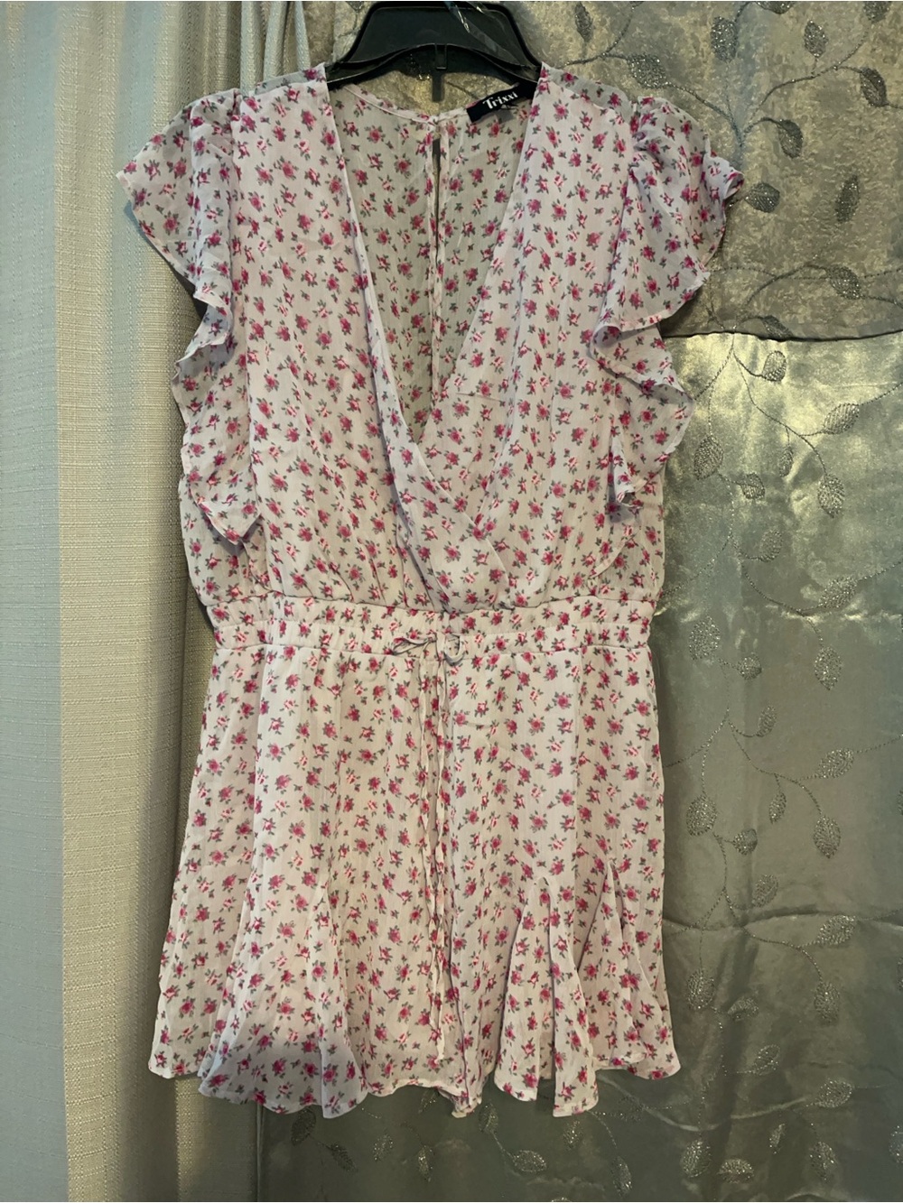 Trixxi Pink Floral Womens Romper with Tie Waist